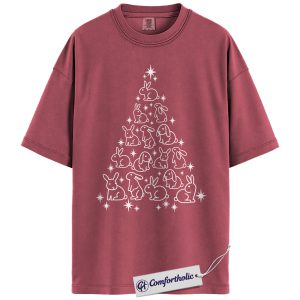 Alternative view of Bunny Christmas Tree Shirt, Cute Rabbit Holiday T-Shirt, Animal Lover Christmas Graphic Tee, Festive Pet Lover Gift, Christmas Comfort Colors Shirt