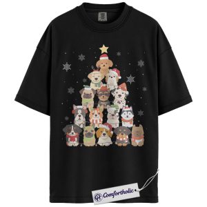 Dog Christmas Tree Shirt, Cute Holiday Puppy T-Shirt, Funny Pet Lover Graphic Tee, Festive Dog Mom Gift, Christmas Comfort Colors Shirt