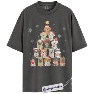 Alternative view of Dog Christmas Tree Shirt, Cute Holiday Puppy T-Shirt, Funny Pet Lover Graphic Tee, Festive Dog Mom Gift, Christmas Comfort Colors Shirt