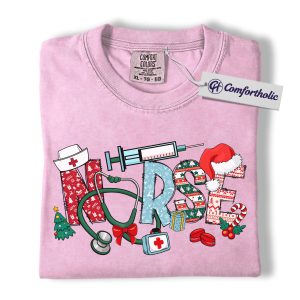 Nurse Christmas Shirt, Funny Holiday Medical T-Shirt, Cute RN Graphic Tee for Healthcare Workers, Festive Nurse Gift, Christmas Comfort Colors Shirt