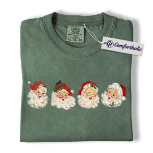 Vintage Santa Faces Shirt, Retro Christmas T-Shirt, Cute Holiday Santa Claus Graphic Tee, Festive Winter Gift for Women, Christmas Comfort Colors Shirt