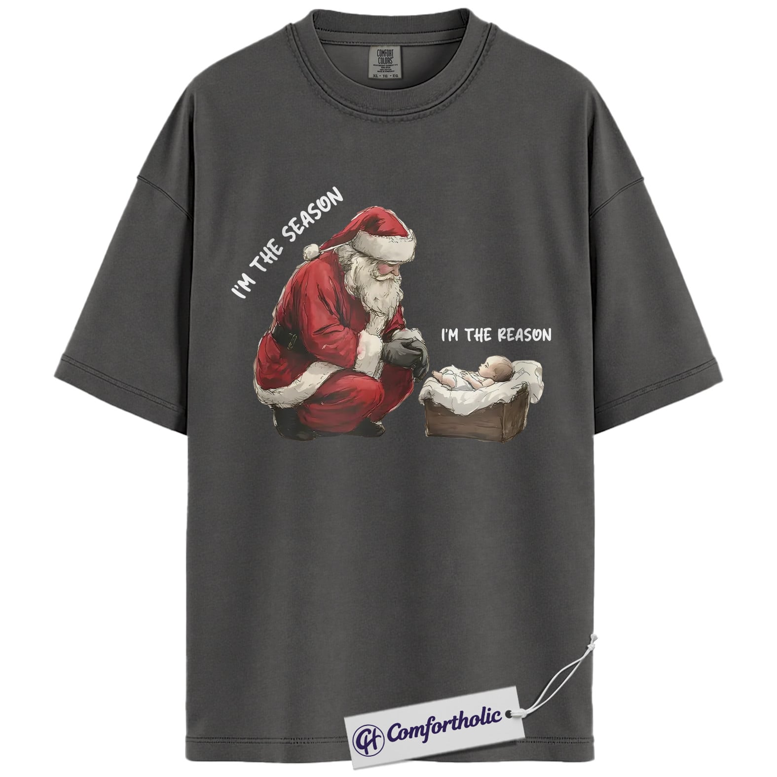 I’m the Season I’m the Reason Shirt, Santa and Jesus Christmas T-Shirt, Christian Holiday Graphic Tee, Faith-Based Christmas Gift, Christmas Comfort Colors Shirt - Image 4