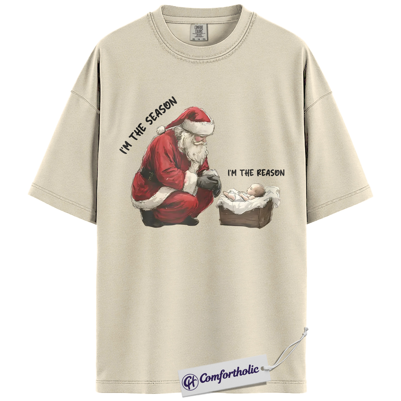 I’m the Season I’m the Reason Shirt, Santa and Jesus Christmas T-Shirt, Christian Holiday Graphic Tee, Faith-Based Christmas Gift, Christmas Comfort Colors Shirt - Image 5
