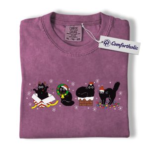 Funny Black Cat Christmas Shirt, Cute Holiday Cat T-Shirt, Festive Kitty Graphic Tee, Cat Lover Christmas Gift, Christmas Comfort Colors Shirt