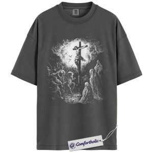 Alternative view of Jesus Crucifixion Shirt, Gothic Christian Art T-Shirt, Biblical Faith Graphic Tee, Religious Jesus on the Cross Design, Faith-Based Comfort Colors Shirt