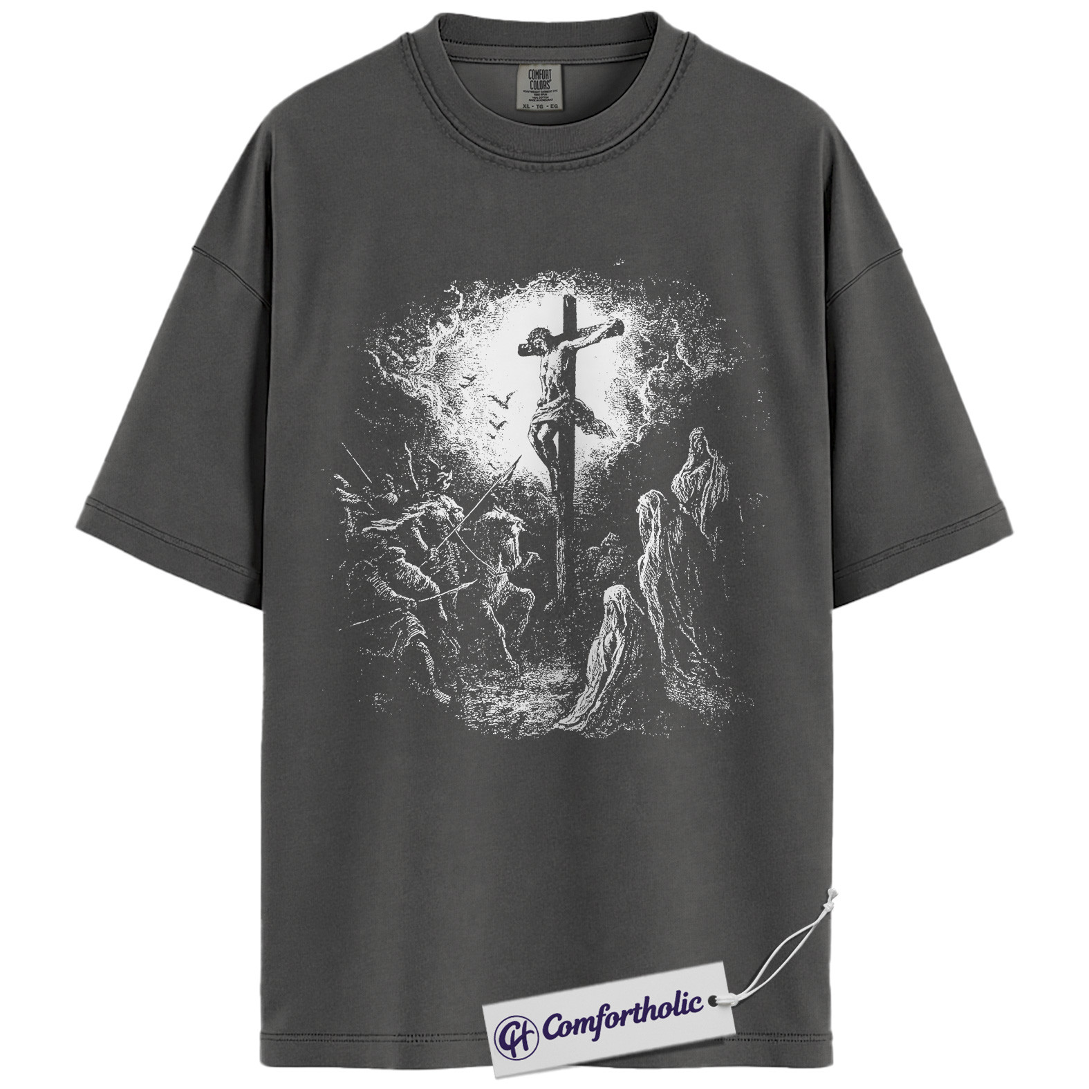 Jesus Crucifixion Shirt, Gothic Christian Art T-Shirt, Biblical Faith Graphic Tee, Religious Jesus on the Cross Design, Faith-Based Comfort Colors Shirt - Image 2