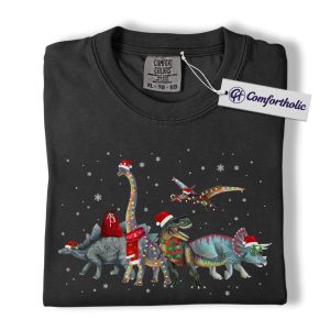 Dinosaur Christmas Parade Shirt, Funny T-Rex and Triceratops Holiday T-Shirt, Cute Jurassic Christmas Graphic Tee, Dino Lover Gift, Christmas Comfort Colors Shirt