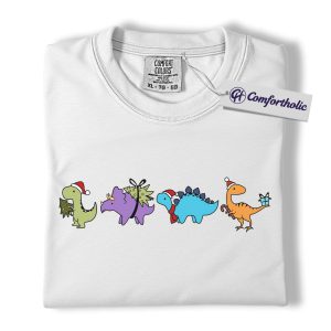 Alternative view of Cute Dinosaur Christmas Shirt, Funny Holiday Dino T-Shirt, Cartoon Jurassic Gift for Kids and Adults, Festive Prehistoric Graphic Tee, Comfort Colors Shirt