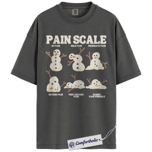 Pain Scale Snowman Shirt, Funny Nurse Christmas T-Shirt, Medical Humor Holiday Graphic Tee, Cute Winter RN Gift for Healthcare Workers, Christmas Comfort Colors Shirt