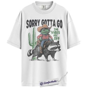 Alternative view of Sorry Gotta Go The Vibes Are Off Shirt, Funny Cowboy Frog and Raccoon T-Shirt, Western Animal Graphic Tee, Humorous Country Gift, Comfort Colors Shirt