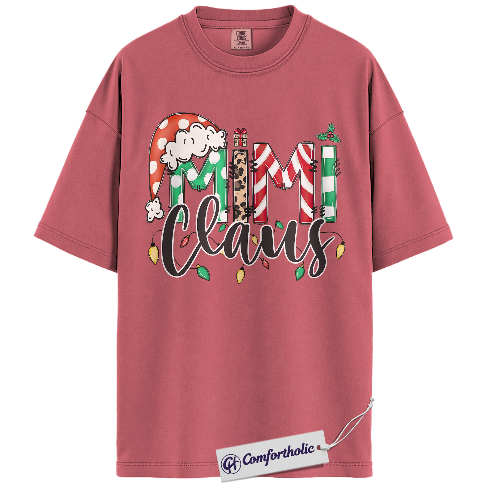 Mimi Claus Christmas Shirt, Cute Grandma Santa T-Shirt, Holiday Leopard and Candy Cane Graphic Tee, Festive Family Matching Gift, Christmas Comfort Colors Shirt - Image 10