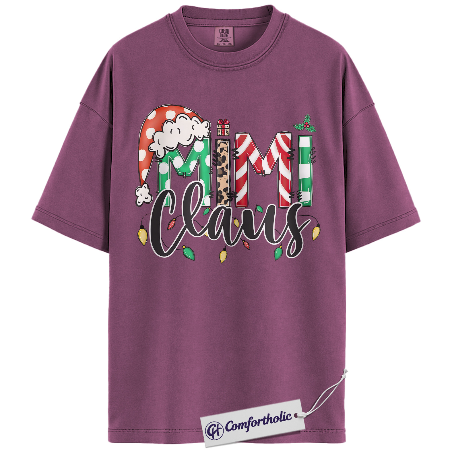 Mimi Claus Christmas Shirt, Cute Grandma Santa T-Shirt, Holiday Leopard and Candy Cane Graphic Tee, Festive Family Matching Gift, Christmas Comfort Colors Shirt - Image 15