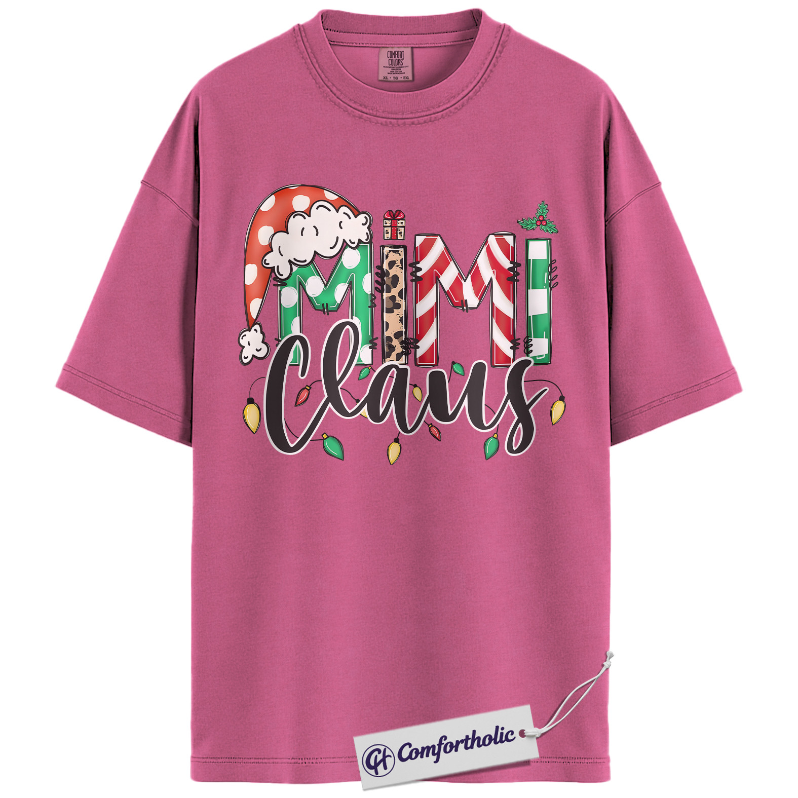 Mimi Claus Christmas Shirt, Cute Grandma Santa T-Shirt, Holiday Leopard and Candy Cane Graphic Tee, Festive Family Matching Gift, Christmas Comfort Colors Shirt - Image 16
