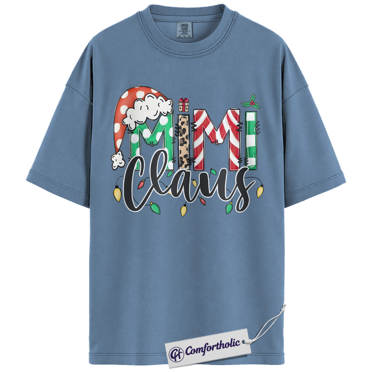 Mimi Claus Christmas Shirt, Cute Grandma Santa T-Shirt, Holiday Leopard and Candy Cane Graphic Tee, Festive Family Matching Gift, Christmas Comfort Colors Shirt - Image 17