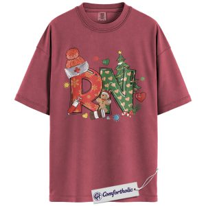 Alternative view of Christmas RN Nurse Shirt, Cute Registered Nurse Holiday T-Shirt, Medical Gingerbread and Tree Graphic Tee, Festive Gift for Healthcare Workers, Christmas Comfort Colors Shirt