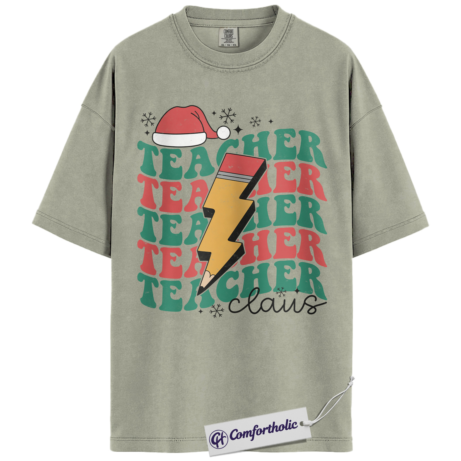 Teacher Claus Christmas Shirt, Funny Holiday Teacher T-Shirt, Lightning Bolt Retro Graphic Tee, Cute Gift for Educators and School Staff, Christmas Comfort Colors Shirt - Image 6