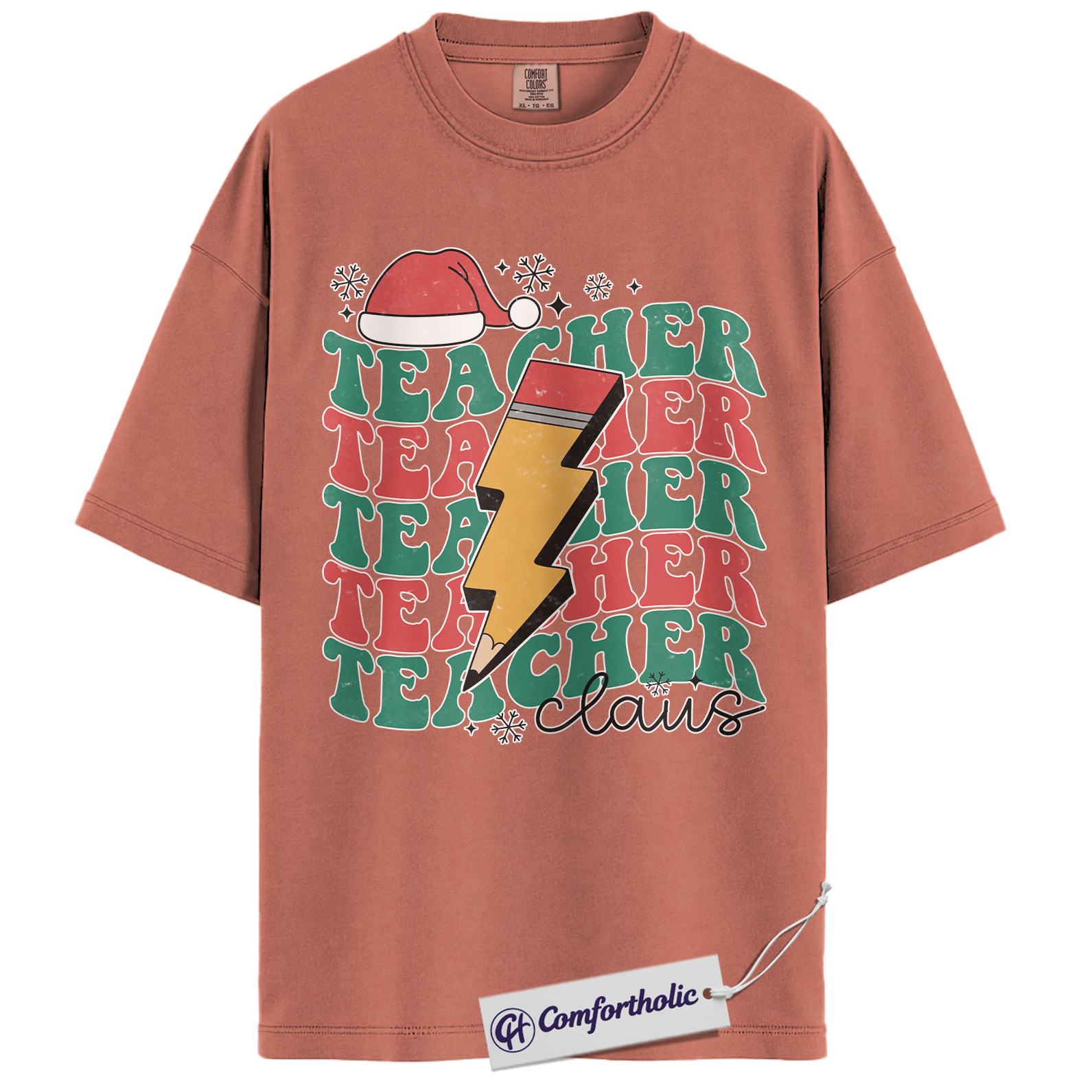 Teacher Claus Christmas Shirt, Funny Holiday Teacher T-Shirt, Lightning Bolt Retro Graphic Tee, Cute Gift for Educators and School Staff, Christmas Comfort Colors Shirt - Image 7