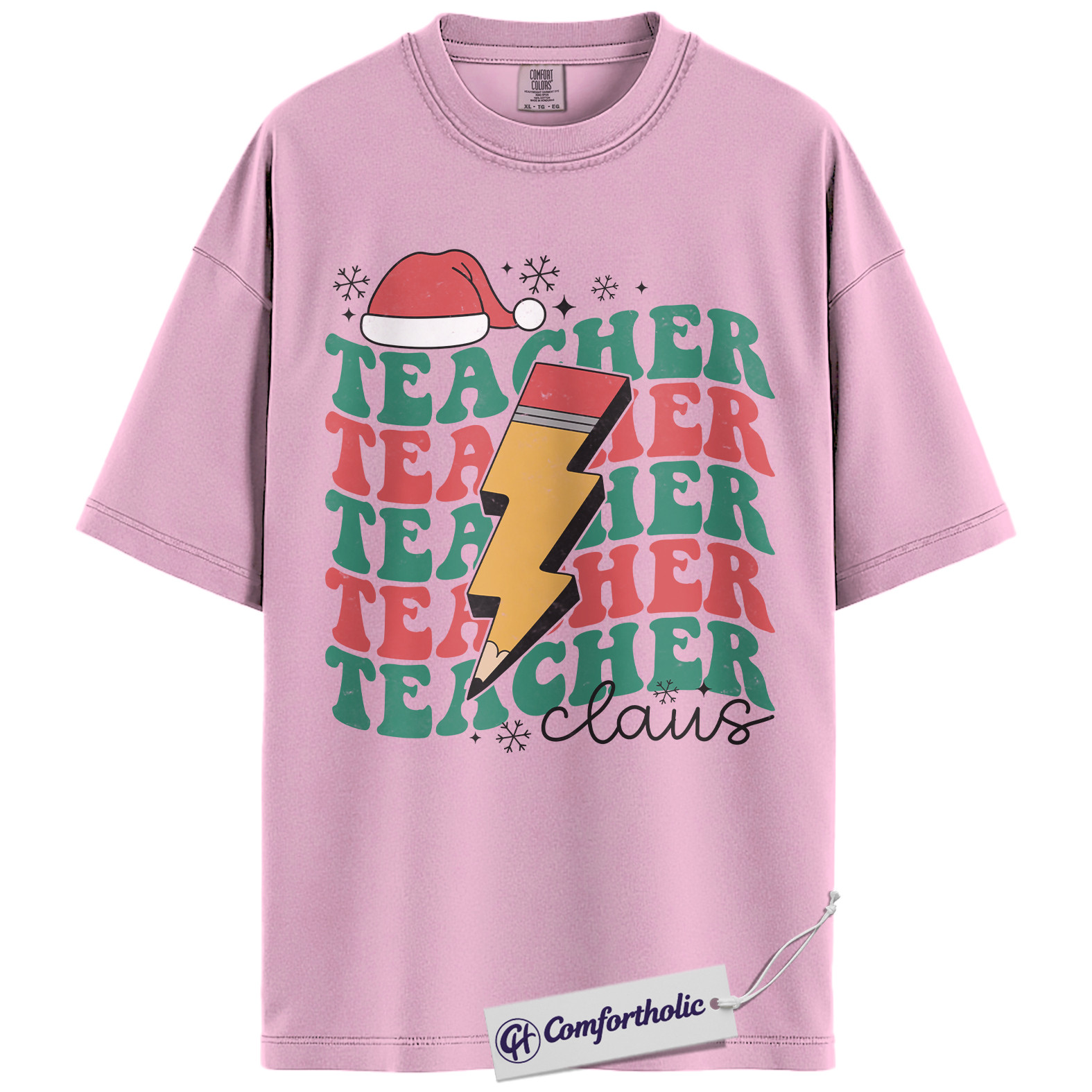Teacher Claus Christmas Shirt, Funny Holiday Teacher T-Shirt, Lightning Bolt Retro Graphic Tee, Cute Gift for Educators and School Staff, Christmas Comfort Colors Shirt - Image 8