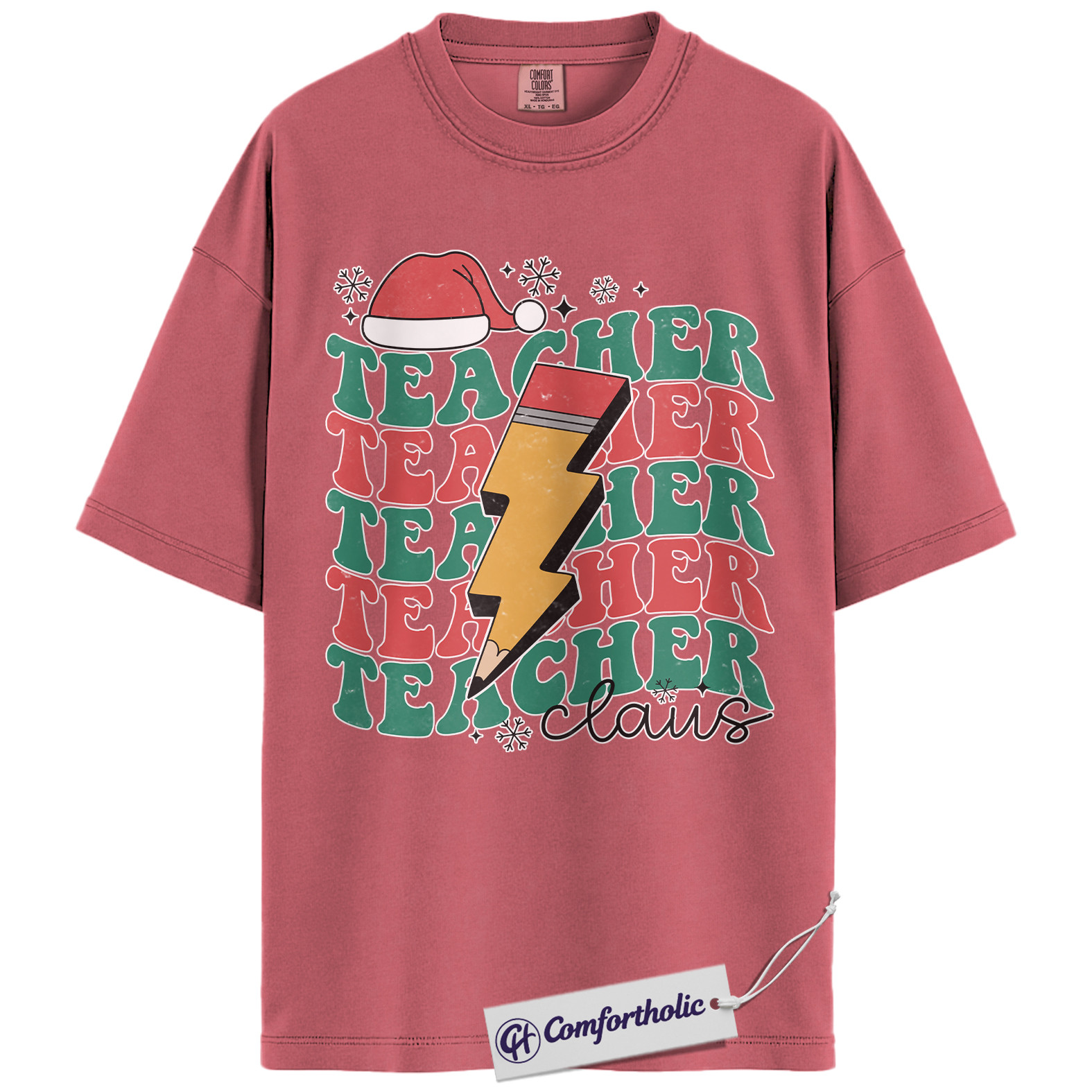 Teacher Claus Christmas Shirt, Funny Holiday Teacher T-Shirt, Lightning Bolt Retro Graphic Tee, Cute Gift for Educators and School Staff, Christmas Comfort Colors Shirt - Image 9