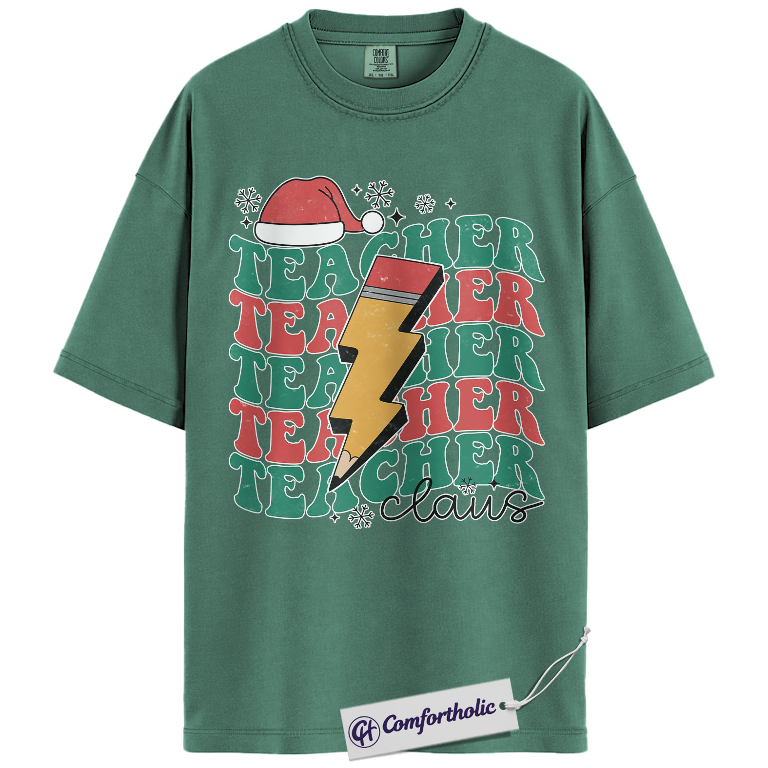Teacher Claus Christmas Shirt, Funny Holiday Teacher T-Shirt, Lightning Bolt Retro Graphic Tee, Cute Gift for Educators and School Staff, Christmas Comfort Colors Shirt - Image 10