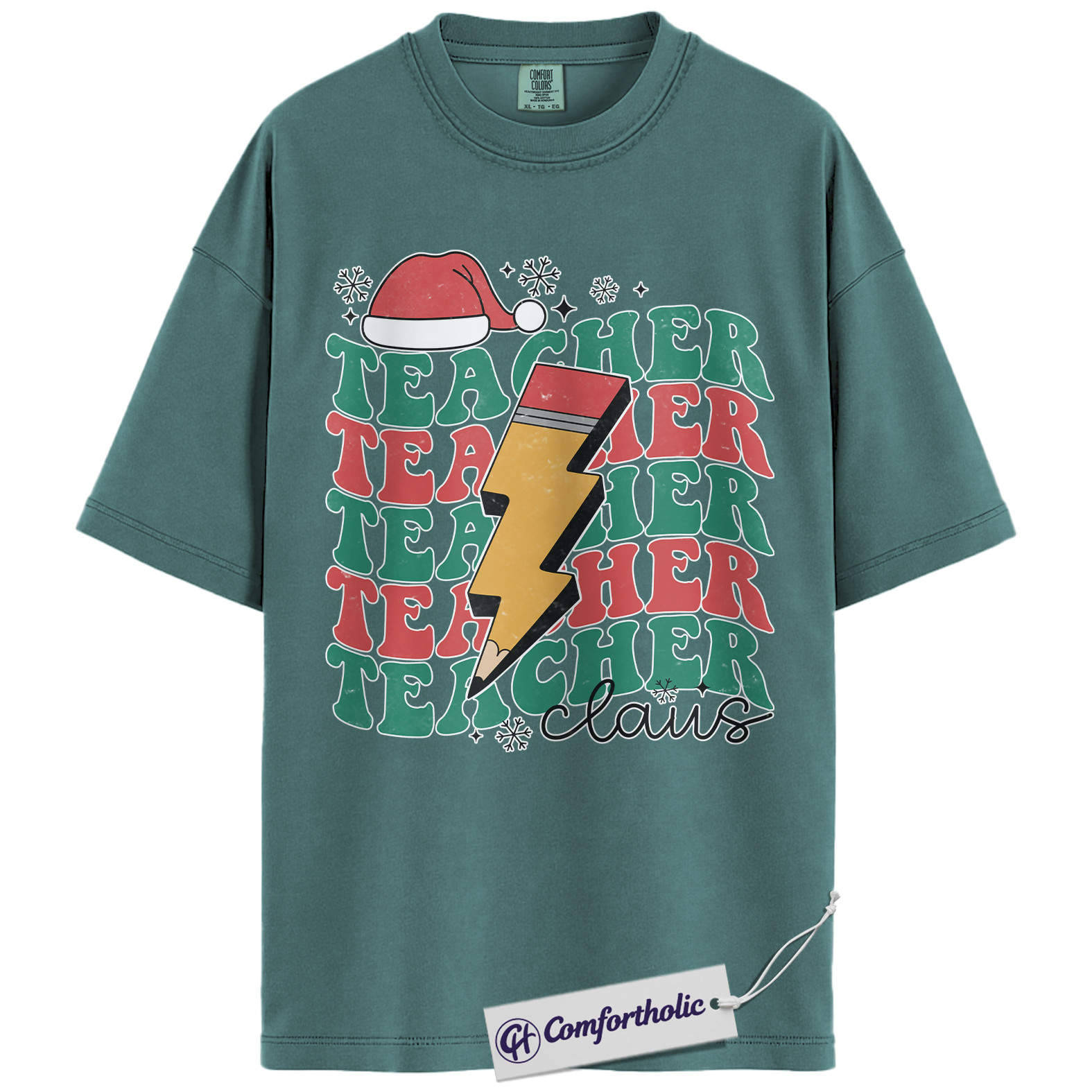 Teacher Claus Christmas Shirt, Funny Holiday Teacher T-Shirt, Lightning Bolt Retro Graphic Tee, Cute Gift for Educators and School Staff, Christmas Comfort Colors Shirt - Image 11