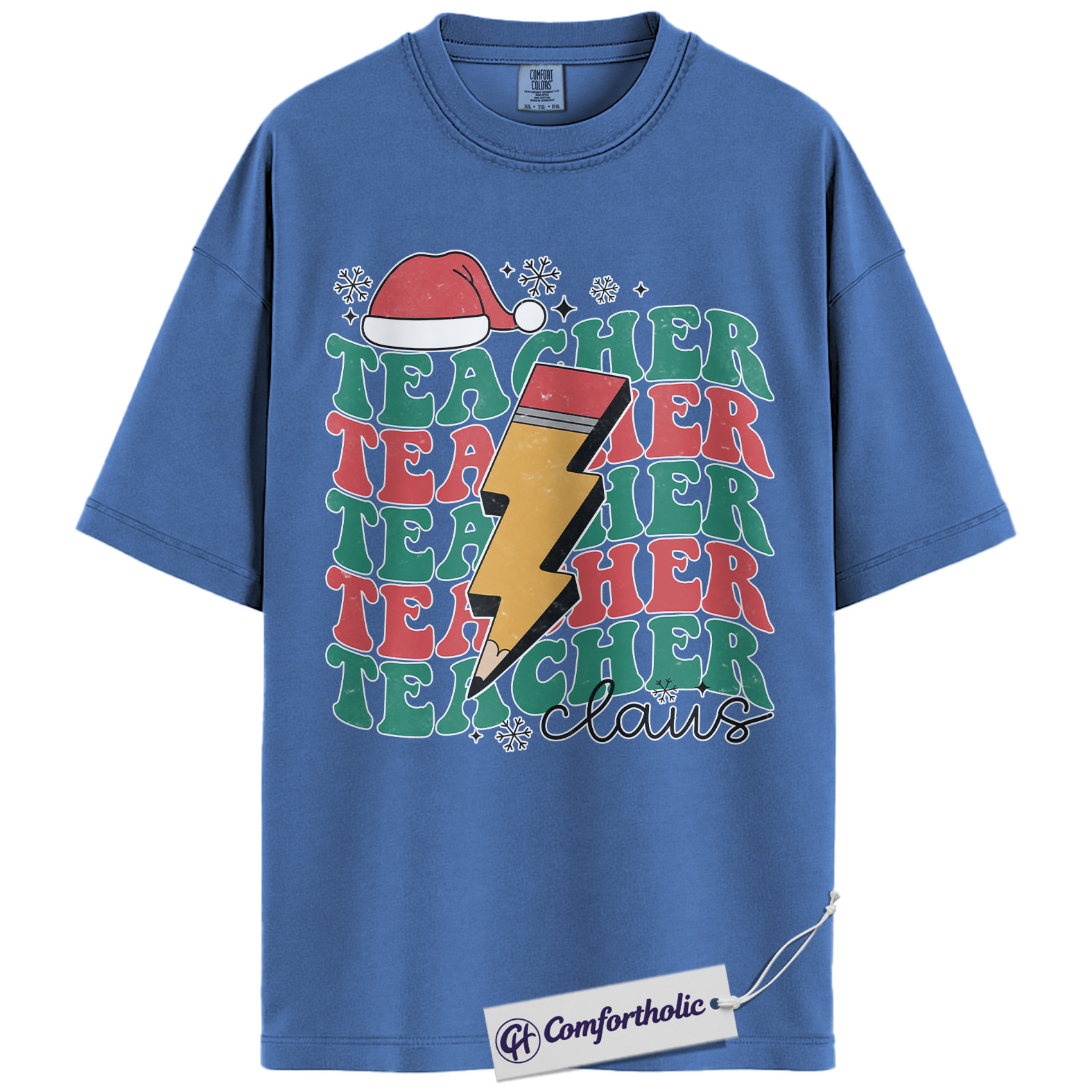 Teacher Claus Christmas Shirt, Funny Holiday Teacher T-Shirt, Lightning Bolt Retro Graphic Tee, Cute Gift for Educators and School Staff, Christmas Comfort Colors Shirt - Image 12