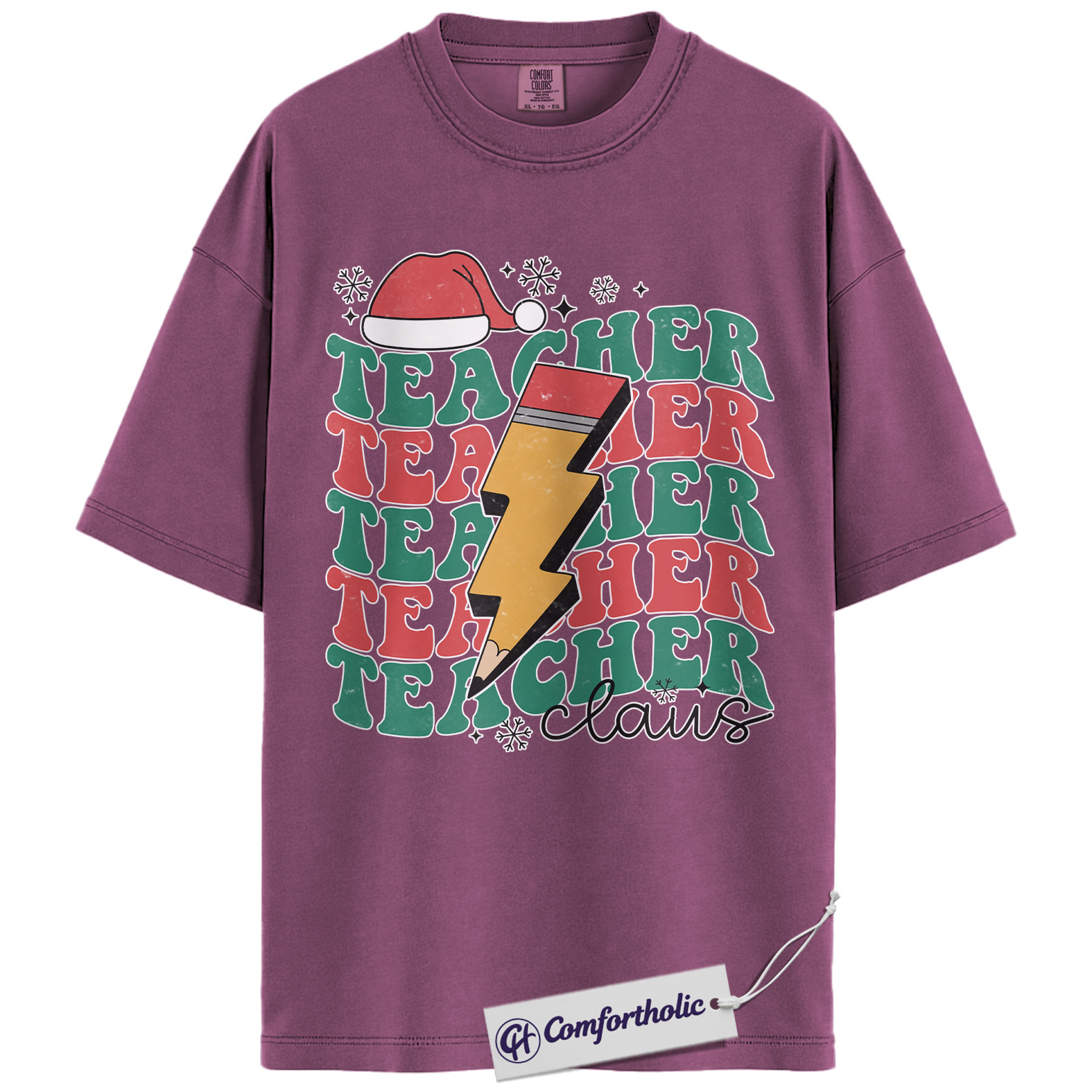 Teacher Claus Christmas Shirt, Funny Holiday Teacher T-Shirt, Lightning Bolt Retro Graphic Tee, Cute Gift for Educators and School Staff, Christmas Comfort Colors Shirt - Image 15