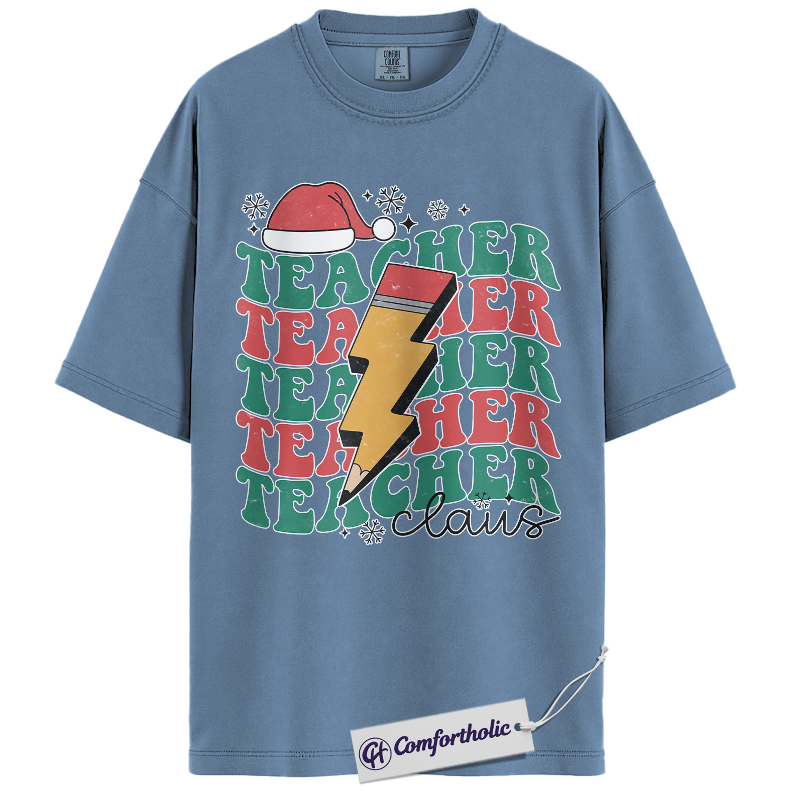 Teacher Claus Christmas Shirt, Funny Holiday Teacher T-Shirt, Lightning Bolt Retro Graphic Tee, Cute Gift for Educators and School Staff, Christmas Comfort Colors Shirt - Image 17