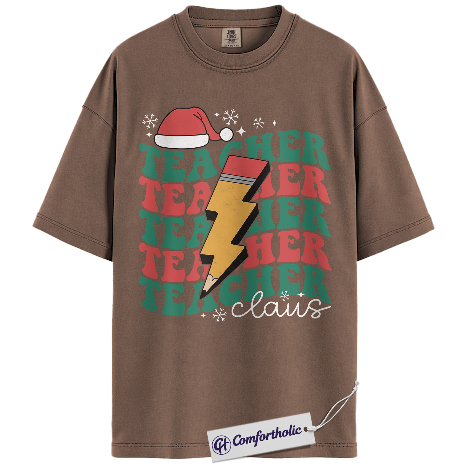 Teacher Claus Christmas Shirt, Funny Holiday Teacher T-Shirt, Lightning Bolt Retro Graphic Tee, Cute Gift for Educators and School Staff, Christmas Comfort Colors Shirt - Image 19