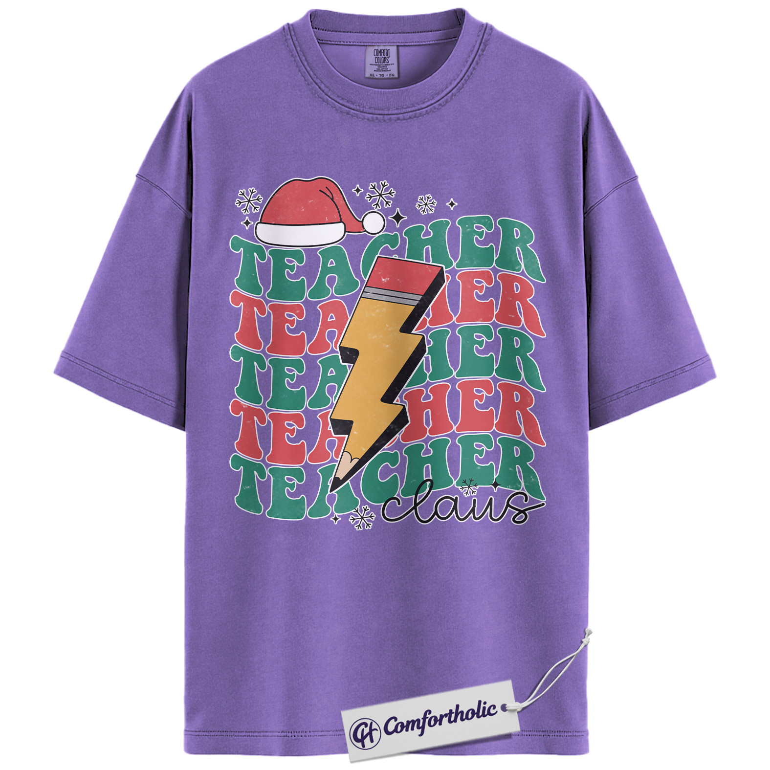 Teacher Claus Christmas Shirt, Funny Holiday Teacher T-Shirt, Lightning Bolt Retro Graphic Tee, Cute Gift for Educators and School Staff, Christmas Comfort Colors Shirt - Image 20