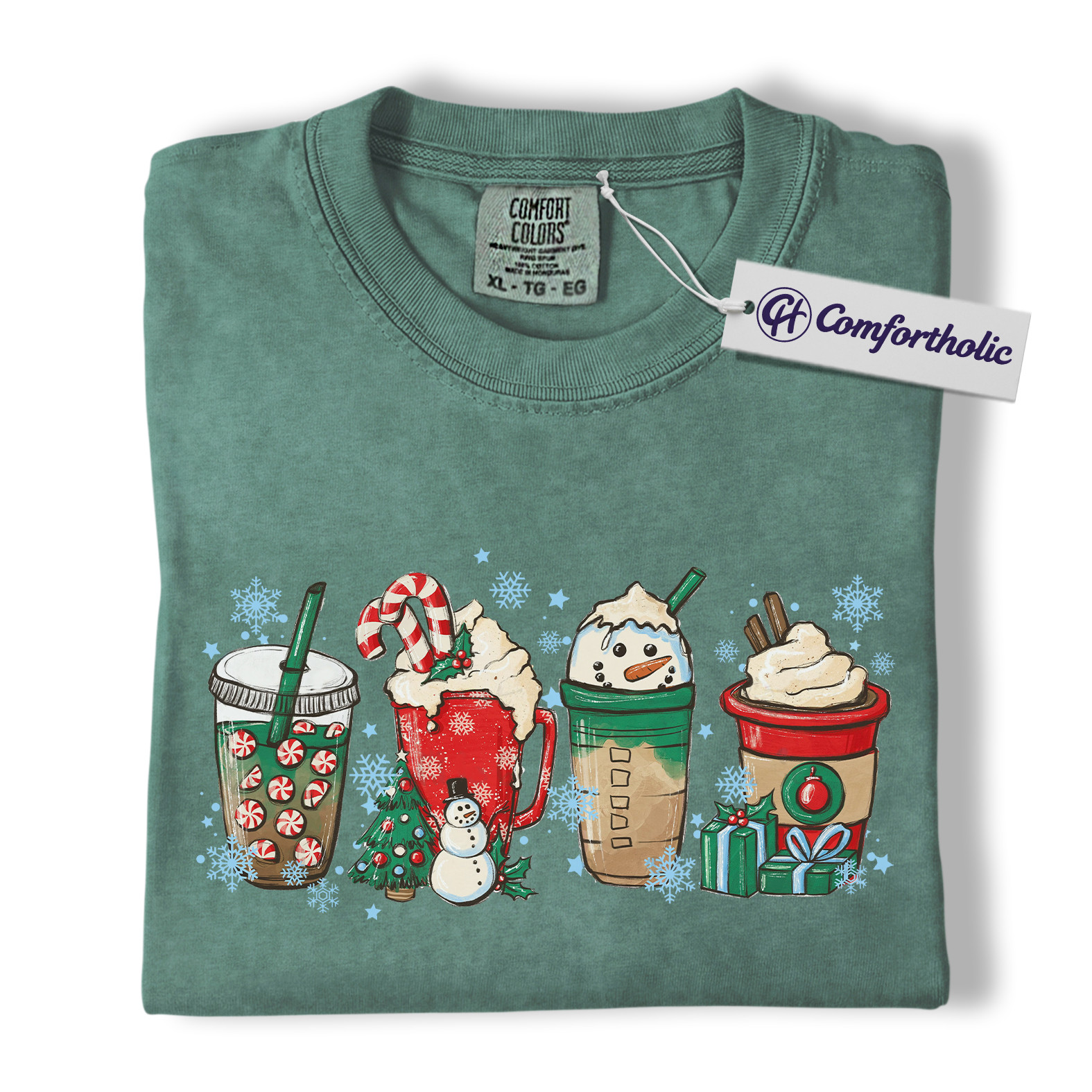 Christmas Coffee Drinks Shirt, Cute Holiday Latte and Cocoa T-Shirt, Festive Snowman and Peppermint Mocha Graphic Tee, Gift for Coffee Lovers, Christmas Comfort Colors Shirt - Image 10