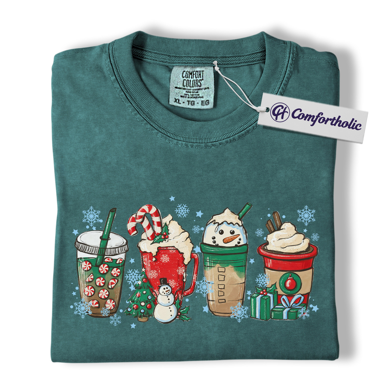 Christmas Coffee Drinks Shirt, Cute Holiday Latte and Cocoa T-Shirt, Festive Snowman and Peppermint Mocha Graphic Tee, Gift for Coffee Lovers, Christmas Comfort Colors Shirt - Image 11