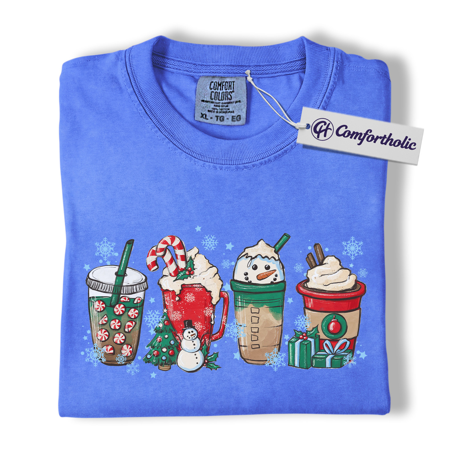Christmas Coffee Drinks Shirt, Cute Holiday Latte and Cocoa T-Shirt, Festive Snowman and Peppermint Mocha Graphic Tee, Gift for Coffee Lovers, Christmas Comfort Colors Shirt - Image 12