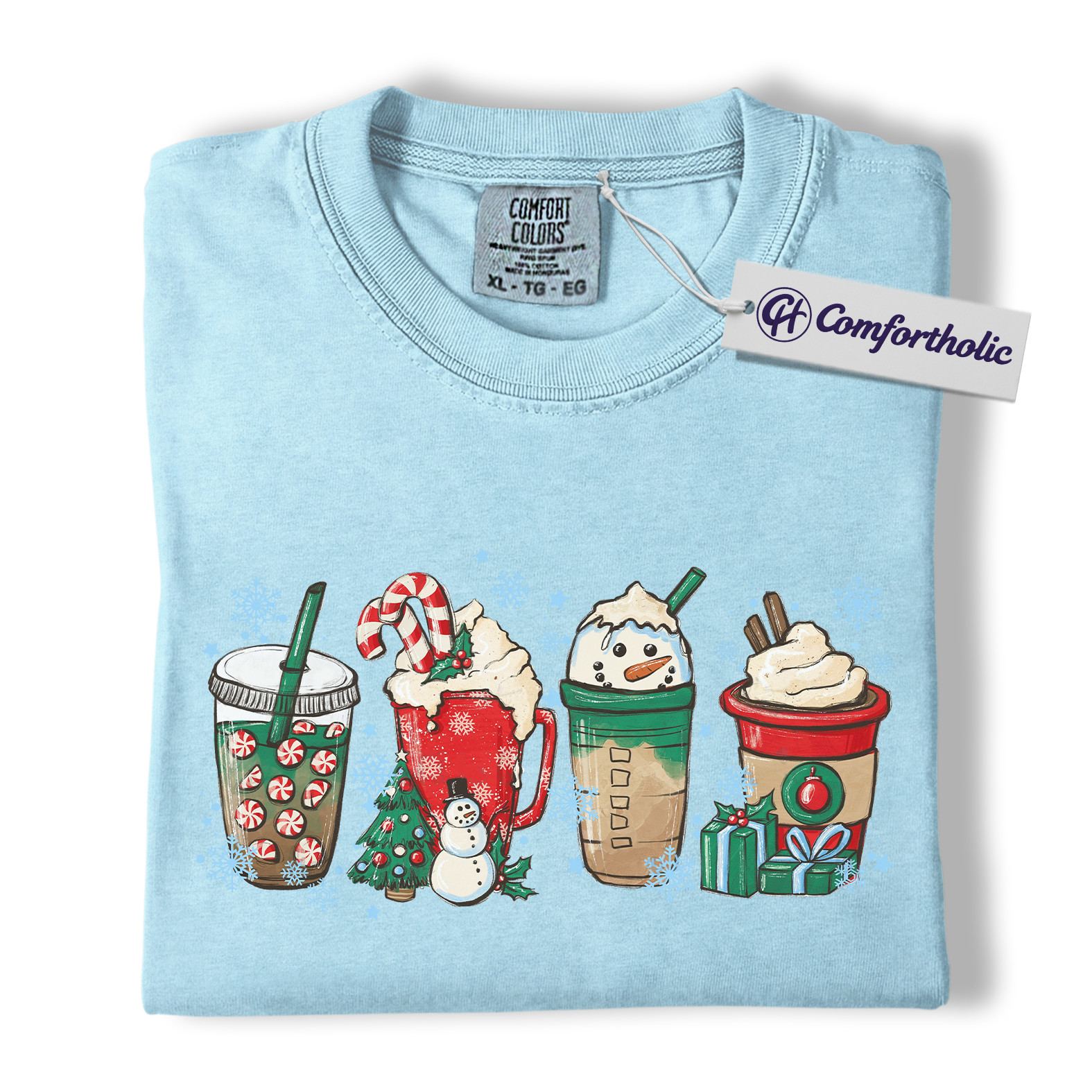 Christmas Coffee Drinks Shirt, Cute Holiday Latte and Cocoa T-Shirt, Festive Snowman and Peppermint Mocha Graphic Tee, Gift for Coffee Lovers, Christmas Comfort Colors Shirt - Image 14