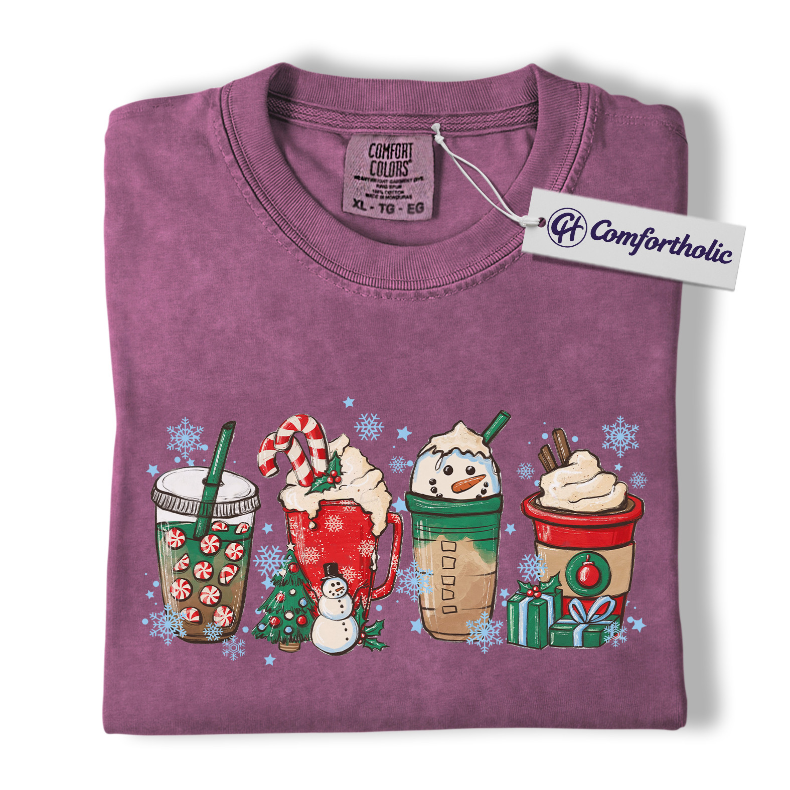 Christmas Coffee Drinks Shirt, Cute Holiday Latte and Cocoa T-Shirt, Festive Snowman and Peppermint Mocha Graphic Tee, Gift for Coffee Lovers, Christmas Comfort Colors Shirt - Image 15