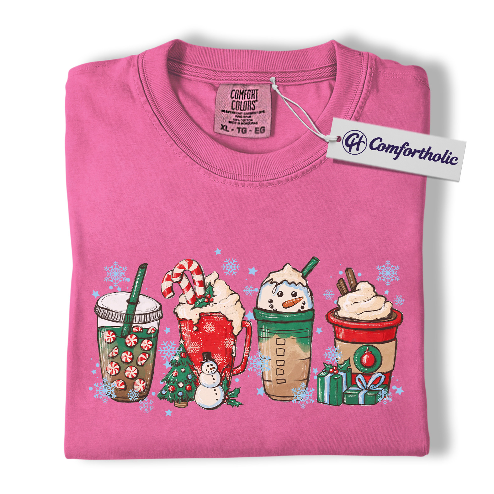 Christmas Coffee Drinks Shirt, Cute Holiday Latte and Cocoa T-Shirt, Festive Snowman and Peppermint Mocha Graphic Tee, Gift for Coffee Lovers, Christmas Comfort Colors Shirt - Image 16