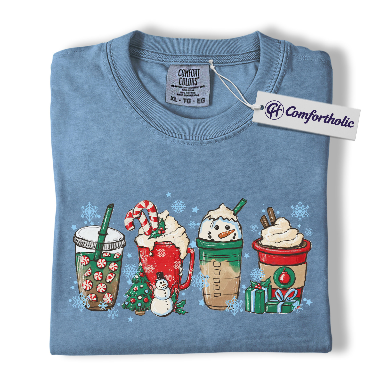Christmas Coffee Drinks Shirt, Cute Holiday Latte and Cocoa T-Shirt, Festive Snowman and Peppermint Mocha Graphic Tee, Gift for Coffee Lovers, Christmas Comfort Colors Shirt - Image 17