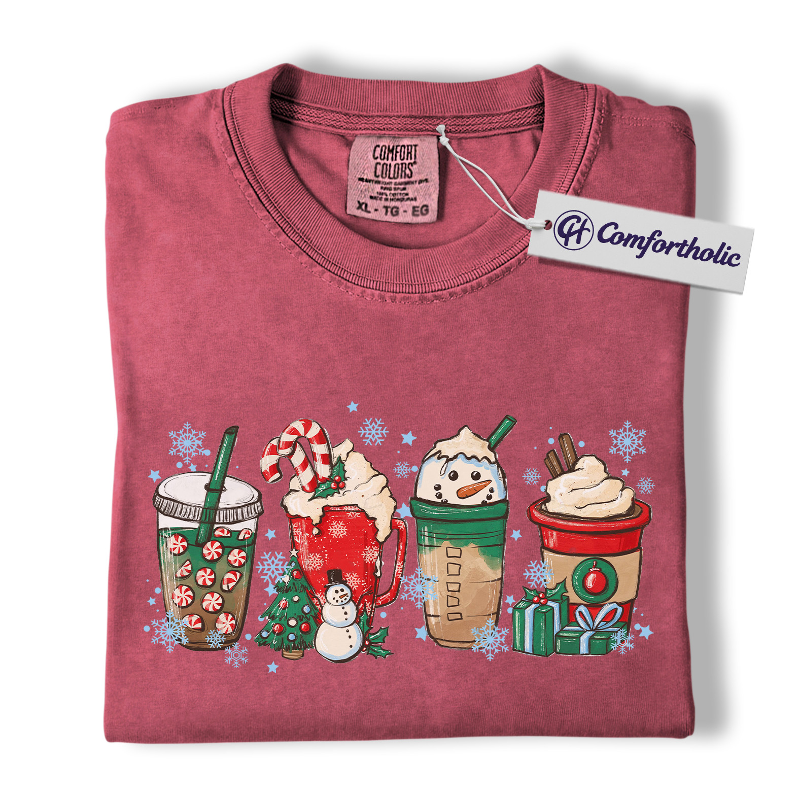 Christmas Coffee Drinks Shirt, Cute Holiday Latte and Cocoa T-Shirt, Festive Snowman and Peppermint Mocha Graphic Tee, Gift for Coffee Lovers, Christmas Comfort Colors Shirt - Image 18