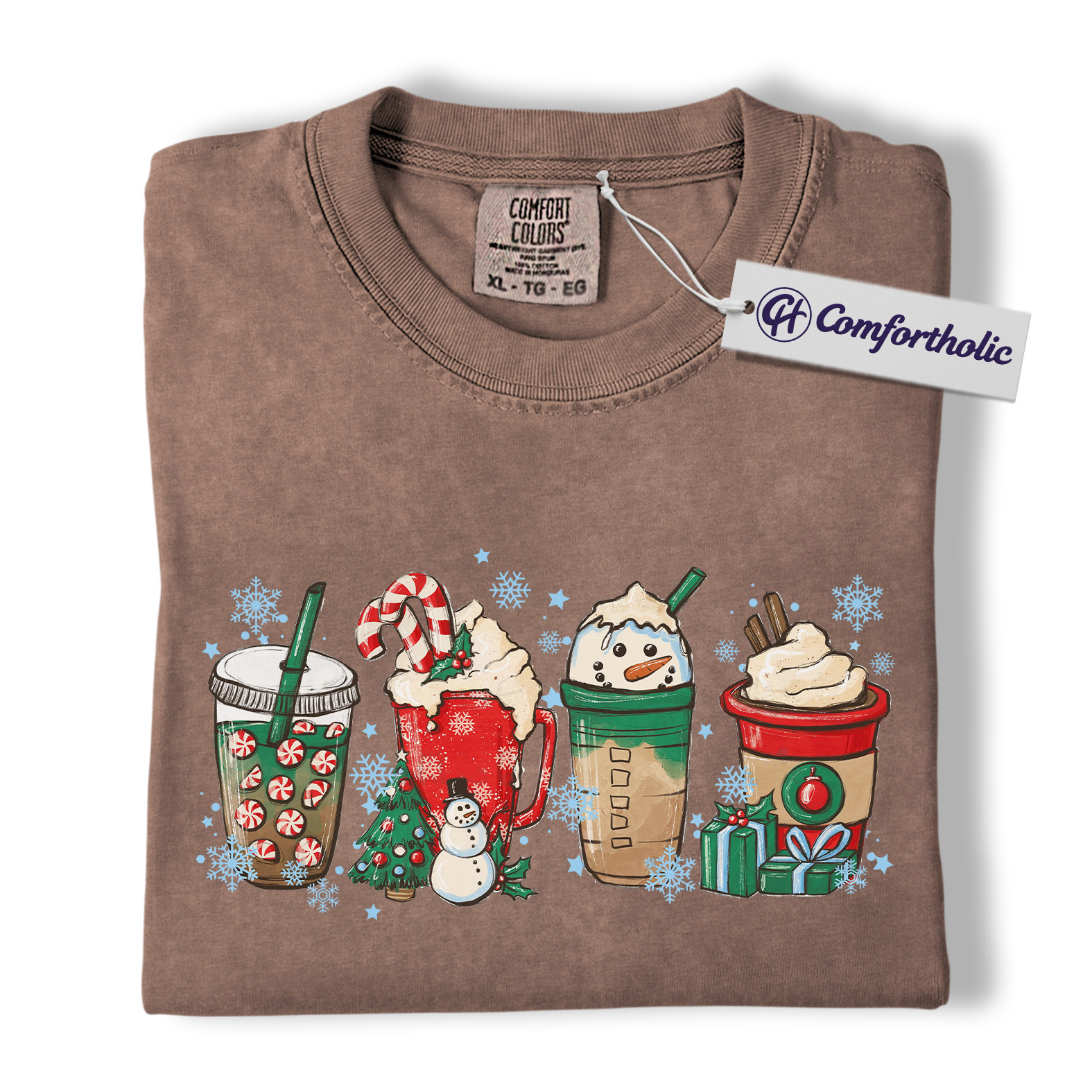 Christmas Coffee Drinks Shirt, Cute Holiday Latte and Cocoa T-Shirt, Festive Snowman and Peppermint Mocha Graphic Tee, Gift for Coffee Lovers, Christmas Comfort Colors Shirt - Image 19