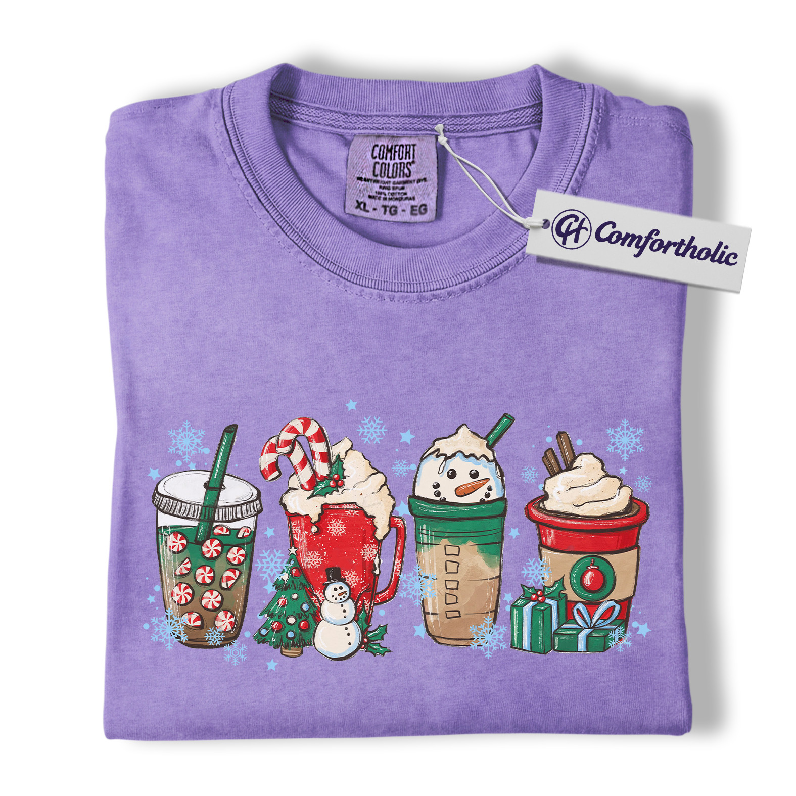 Christmas Coffee Drinks Shirt, Cute Holiday Latte and Cocoa T-Shirt, Festive Snowman and Peppermint Mocha Graphic Tee, Gift for Coffee Lovers, Christmas Comfort Colors Shirt - Image 20