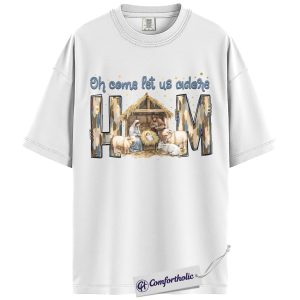 Alternative view of Oh Come Let Us Adore Him Shirt, Christian Nativity Scene T-Shirt, Religious Christmas Graphic Tee, Faith-Based Holiday Gift for Believers, Christmas Comfort Colors Shirt