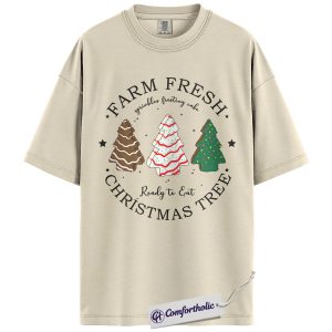 Farm Fresh Christmas Tree Shirt, Cute Holiday Dessert T-Shirt, Funny Frosted Cake Tree Graphic Tee, Sweet Foodie Gift for Christmas, Christmas Comfort Colors Shirt