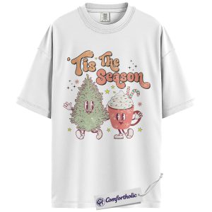 Alternative view of Tis The Season Shirt, Cute Christmas Tree and Hot Cocoa T-Shirt, Funny Holiday Graphic Tee, Festive Winter Gift for Women, Christmas Comfort Colors Shirt