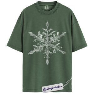 Alternative view of Snowflake Christmas Shirt, Minimalist Winter T-Shirt, Elegant Frost Crystal Graphic Tee, Aesthetic Holiday Outfit for Women, Christmas Comfort Colors Shirt