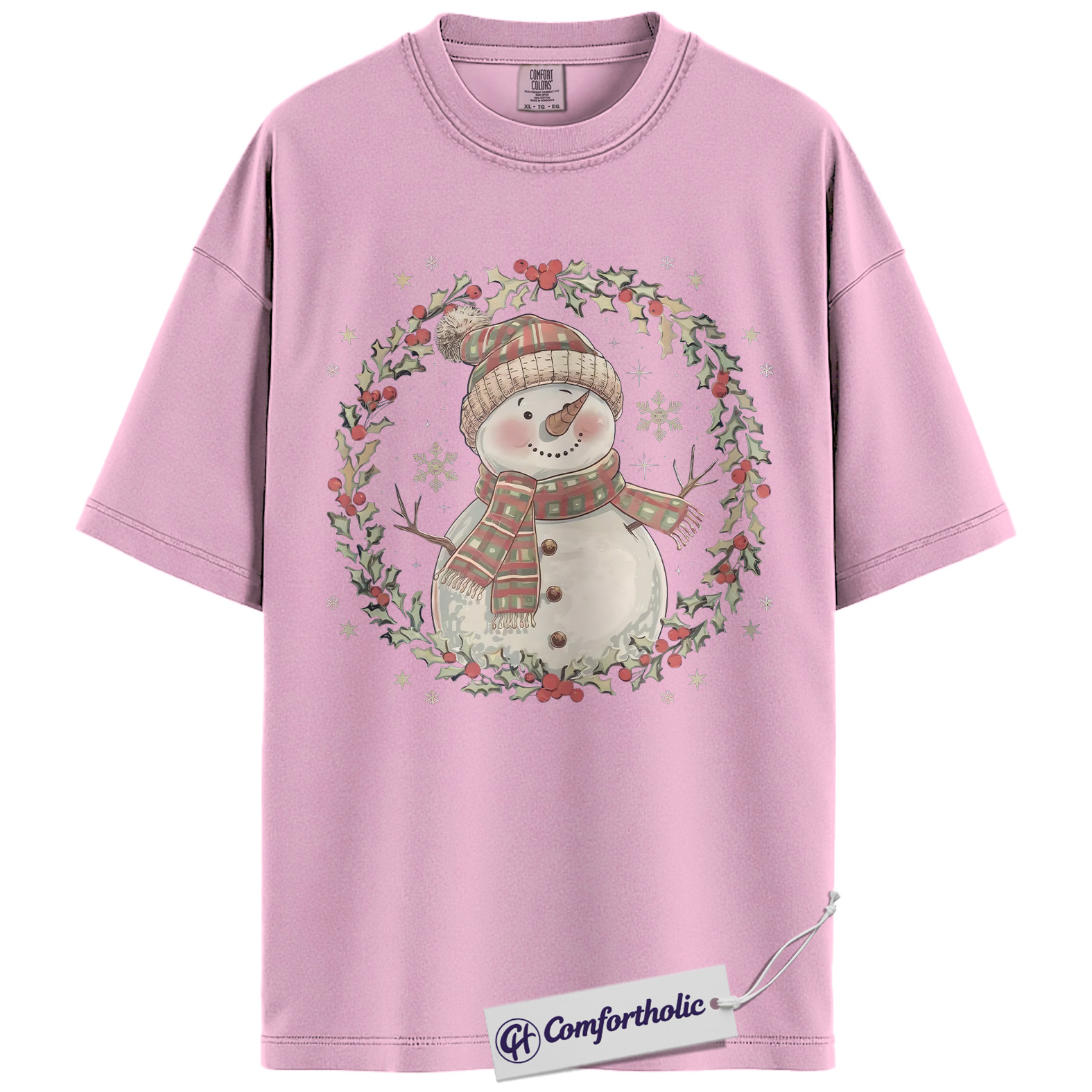 Snowman Christmas Shirt, Cute Winter Snowman Wreath T-Shirt, Festive Holiday Graphic Tee for Women, Cozy Christmas Gift Idea, Christmas Comfort Colors Shirt - Image 9