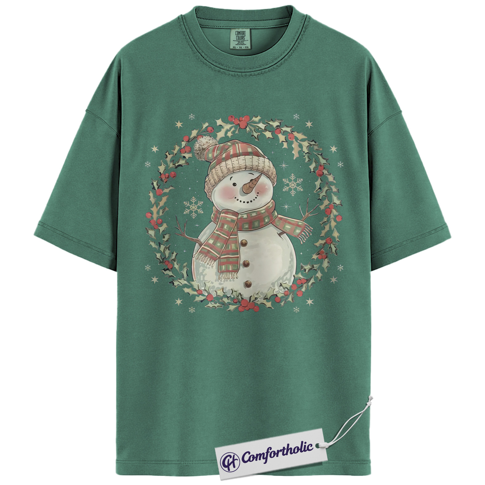 Snowman Christmas Shirt, Cute Winter Snowman Wreath T-Shirt, Festive Holiday Graphic Tee for Women, Cozy Christmas Gift Idea, Christmas Comfort Colors Shirt - Image 10