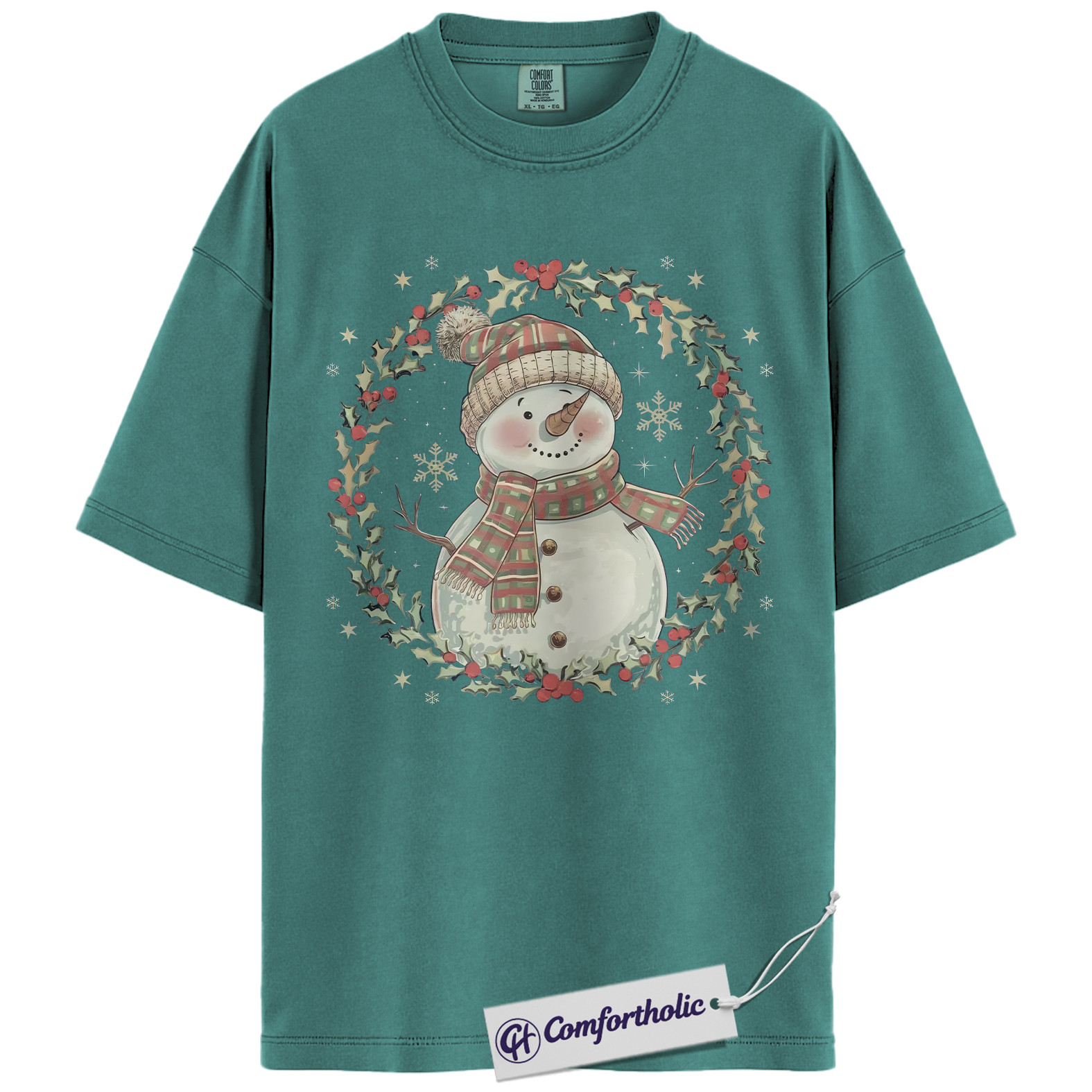 Snowman Christmas Shirt, Cute Winter Snowman Wreath T-Shirt, Festive Holiday Graphic Tee for Women, Cozy Christmas Gift Idea, Christmas Comfort Colors Shirt - Image 13