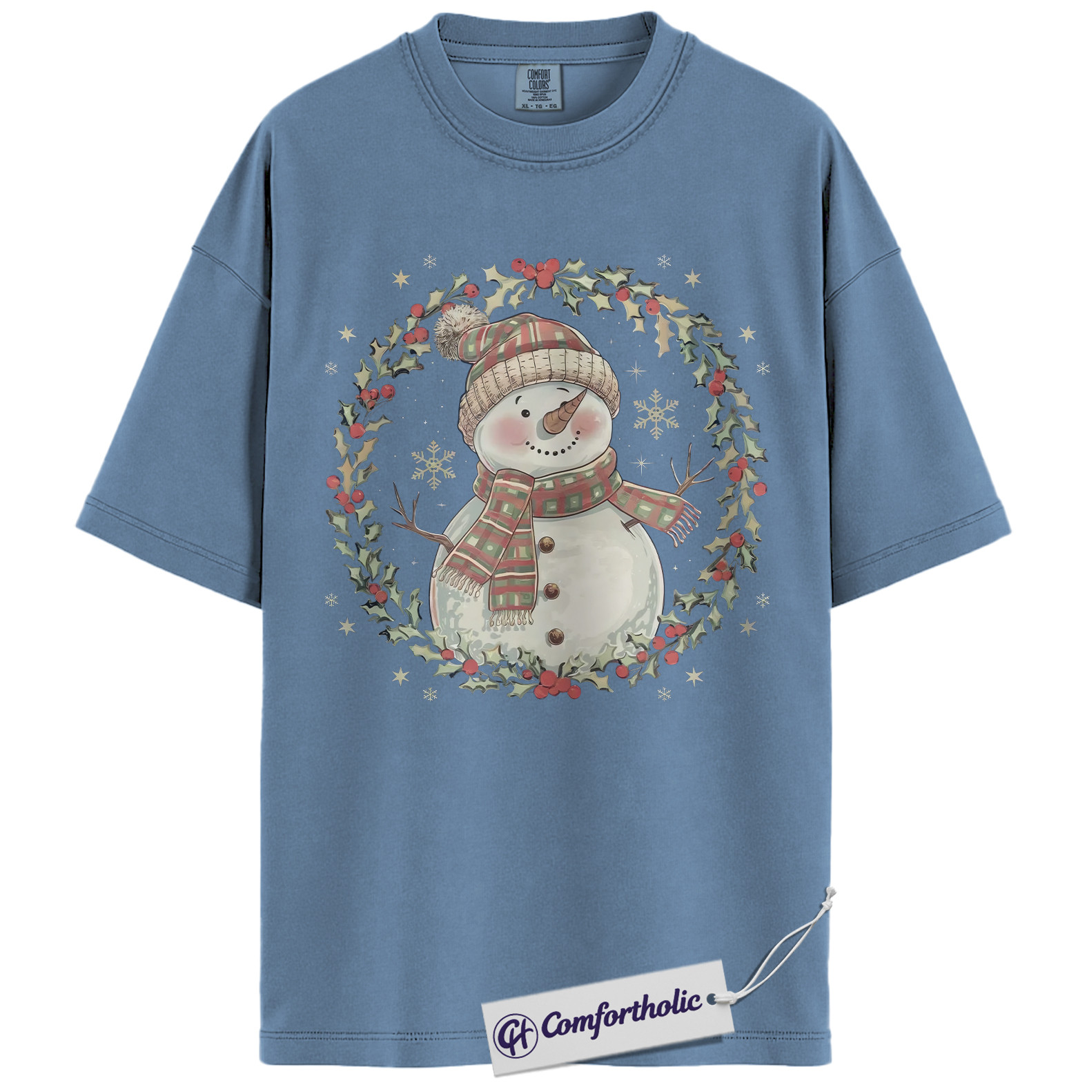 Snowman Christmas Shirt, Cute Winter Snowman Wreath T-Shirt, Festive Holiday Graphic Tee for Women, Cozy Christmas Gift Idea, Christmas Comfort Colors Shirt - Image 17