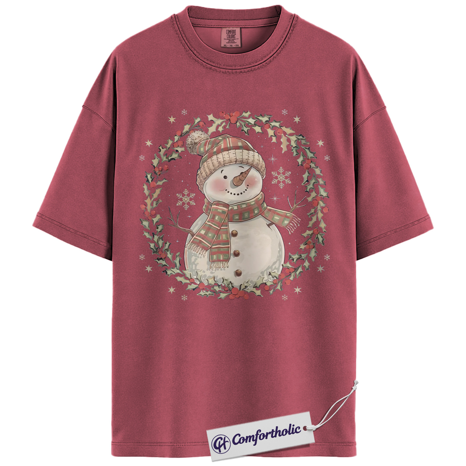 Snowman Christmas Shirt, Cute Winter Snowman Wreath T-Shirt, Festive Holiday Graphic Tee for Women, Cozy Christmas Gift Idea, Christmas Comfort Colors Shirt - Image 18