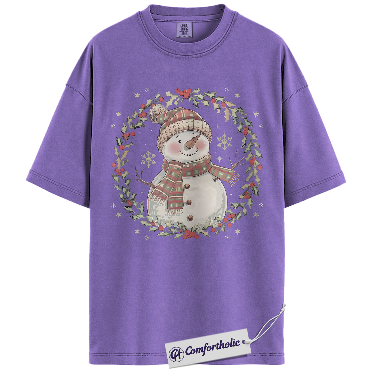 Snowman Christmas Shirt, Cute Winter Snowman Wreath T-Shirt, Festive Holiday Graphic Tee for Women, Cozy Christmas Gift Idea, Christmas Comfort Colors Shirt - Image 20